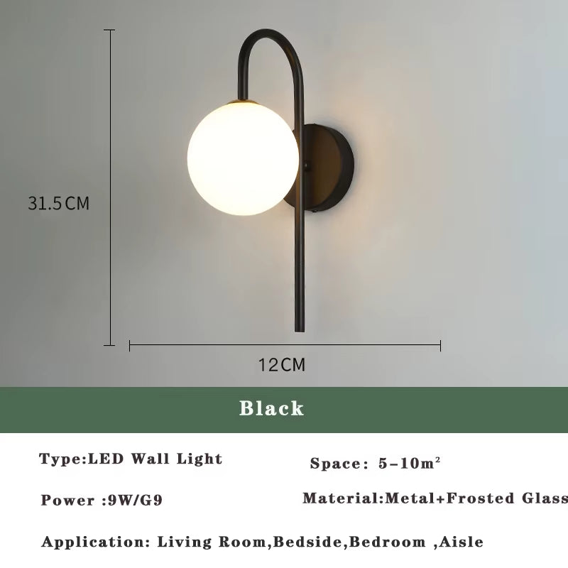 Nordic Golden LED Wall Lamp with 9W G9 Bulb Indoor LED Wall Lighting Fixtures for Bedroom Living Room Black Wall Sconce