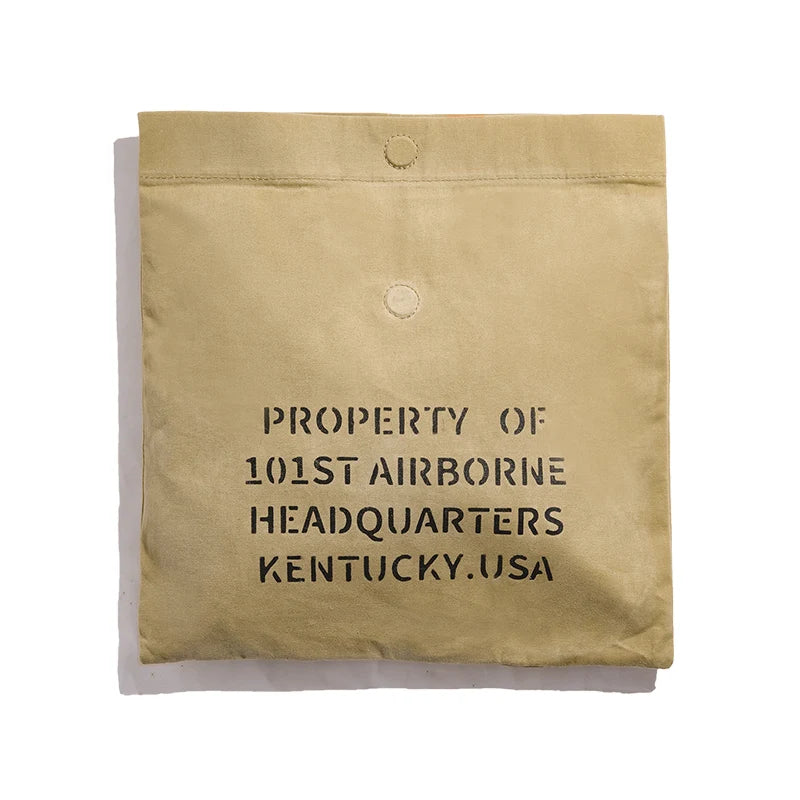 Maden Oil Wax Canvas Handbag Men's Vintage Handbags Khaki Print Purse Envelope Capacity Money Bag Magnetic Buckle Long Wallet