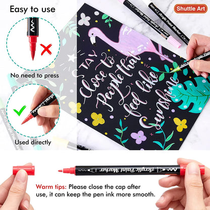 36 Colors Dual Tip Acrylic Paint Markers, Brush Tip and Fine Tip Acrylic Paint Pens for Rock Painting, Ceramic, Wood, Canvas, Plastic, Glass, Stone, Calligraphy, Card Making, DIY Crafts