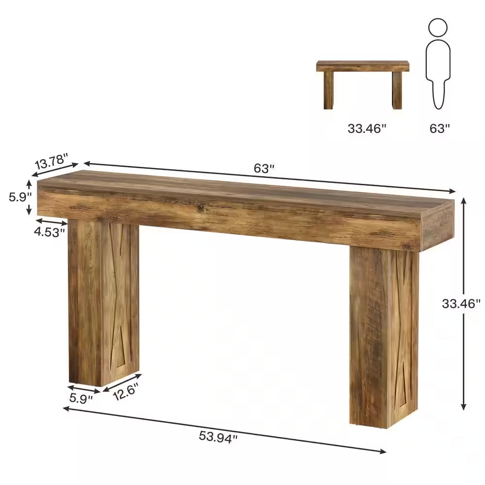 Turrella 63 In. Rectangle Farmhouse Entryway Table, Wood Console Table behind Couch Table for Entrance, Living Room