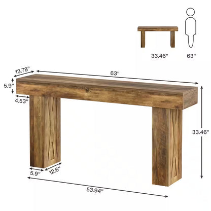 Turrella 63 In. Rectangle Farmhouse Entryway Table, Wood Console Table behind Couch Table for Entrance, Living Room