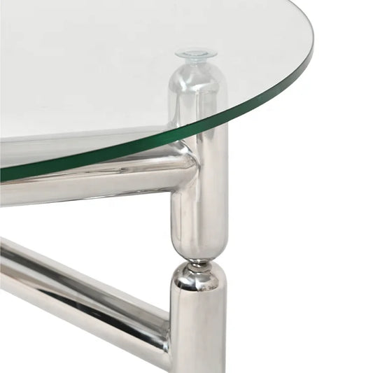 Factory Direct Glass Top Stainless Steel Knocked Down Removable Round Coffee Table Set for Home Living Room