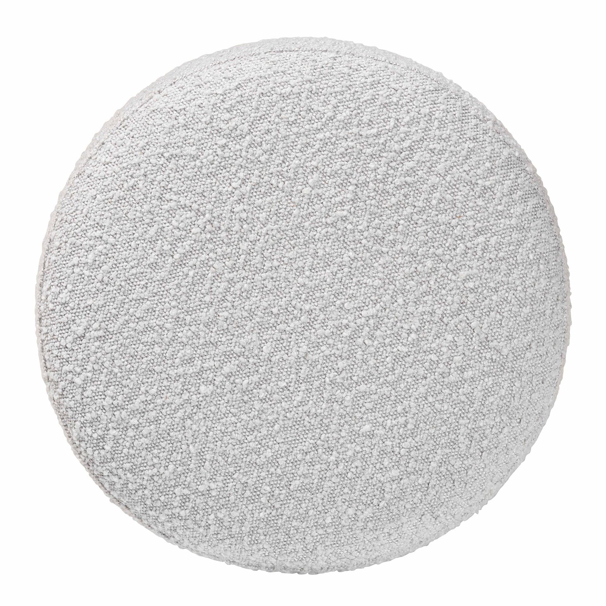 Fisk Japandi Light Grey Boucle Fabric and Walnut Brown Finished Wood Ottoman Footstool