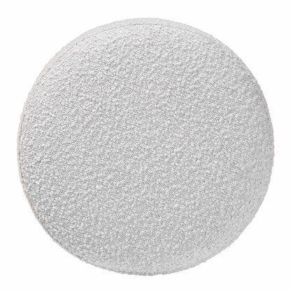 Fisk Japandi Light Grey Boucle Fabric and Walnut Brown Finished Wood Ottoman Footstool