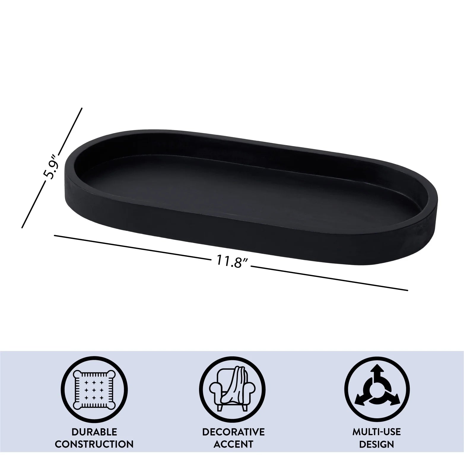 Black Ceramic Oval Tray, 11.8" W