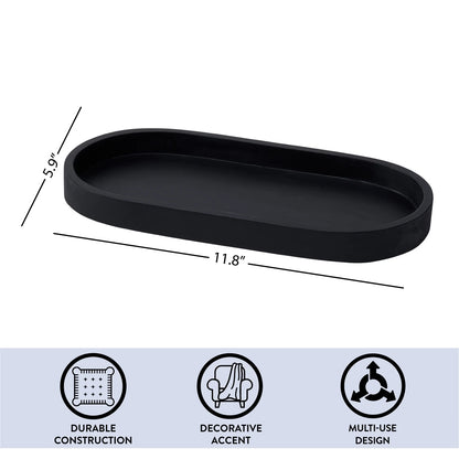 Black Ceramic Oval Tray, 11.8" W