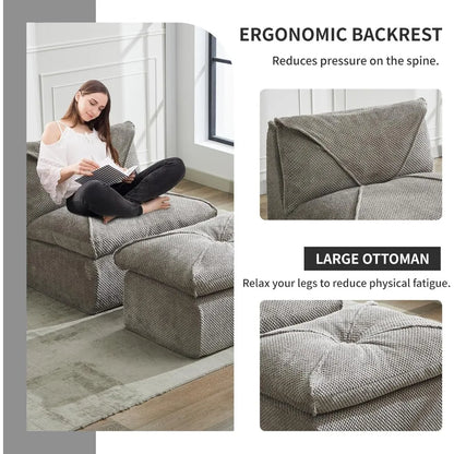 Oversized Bean Bag Sofa Chair with Ottoman for Adults and Teens, Lazy Sofa Chair with Back Support and New Foam Filled for Livin