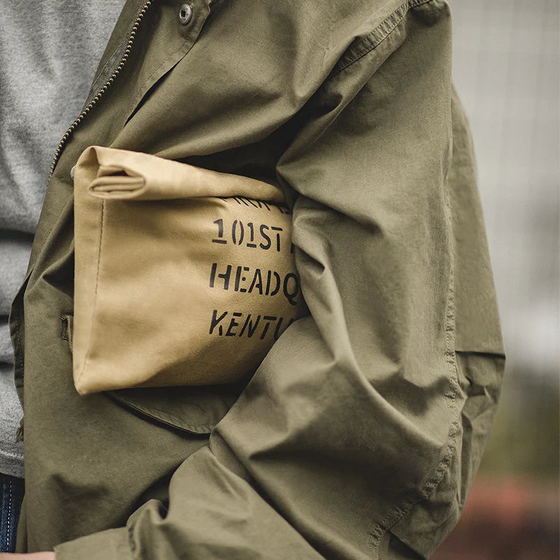 Maden Oil Wax Canvas Handbag Men's Vintage Handbags Khaki Print Purse Envelope Capacity Money Bag Magnetic Buckle Long Wallet