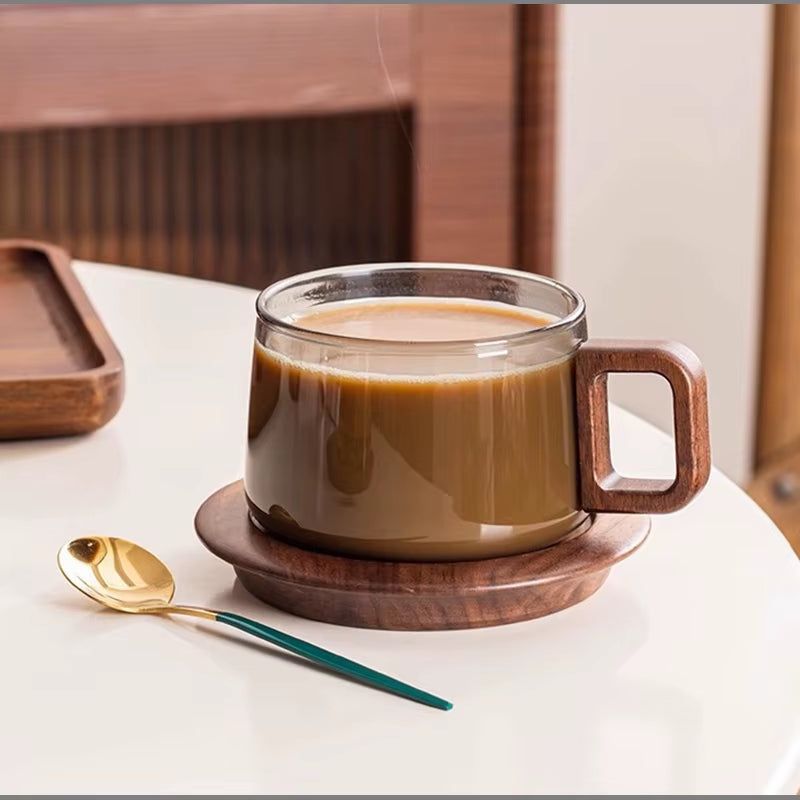 European Style Glass Coffee Cup Saucer Transparent Glass Mug Exquisite Afternoon Camellia Tea Coffee Mug Home Breakfast Milk Cup