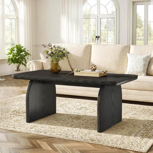 Farmhouse Coffee Table for Living Room, 47.24" Rectangle Black Coffee Table, Easy Assembly