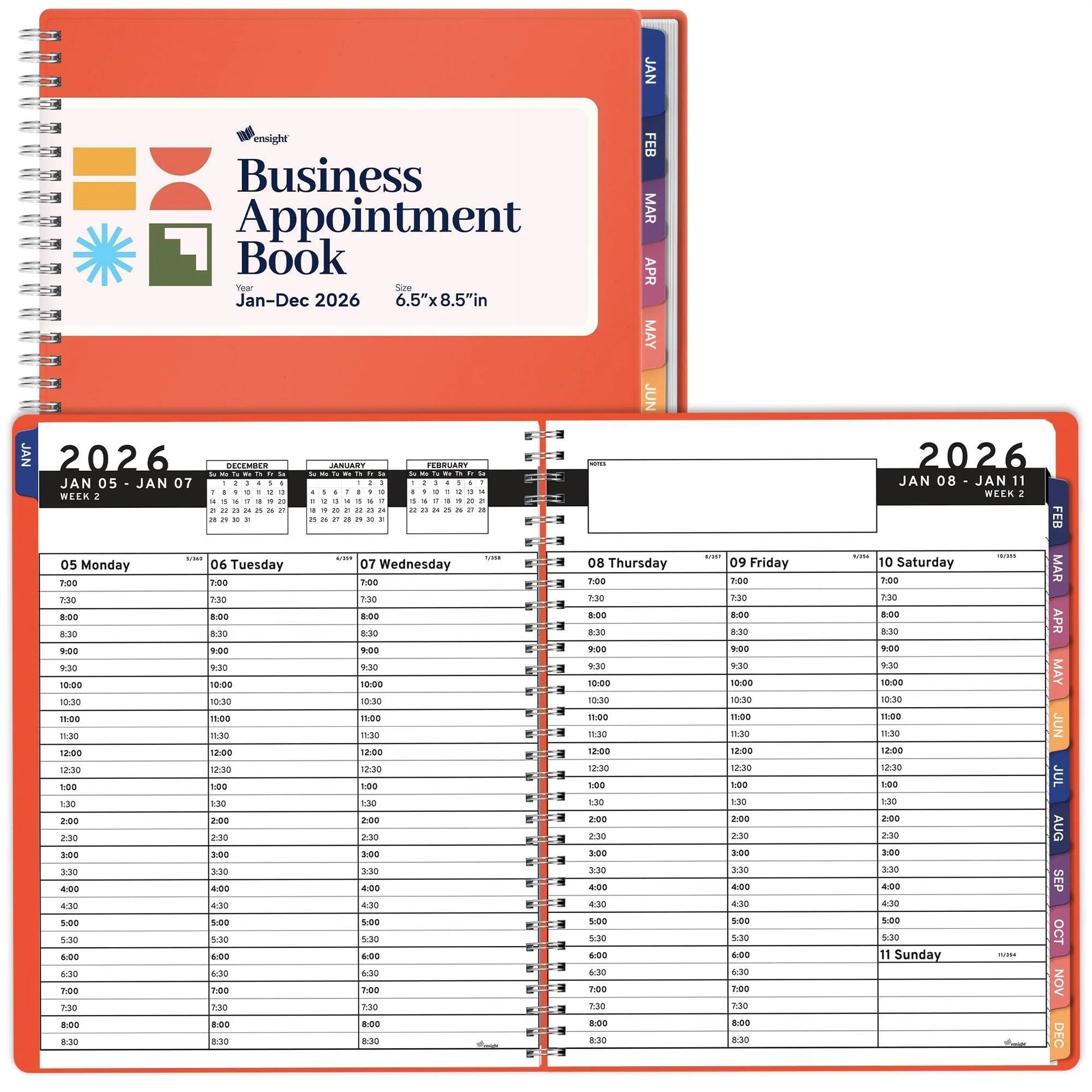 2026 Appointment Book Planner 6.5 X 8.5 Inch Large Peach Tabbed Daily Hourly Weekly Planner Schedule Book 30 Minute Time Slots Business & Personal Planner Jan 2026 Dec 2026