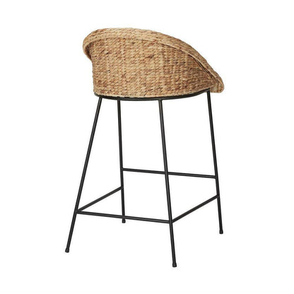 28 In. Natural Woven Hyacinth Bar Stool with Low Back