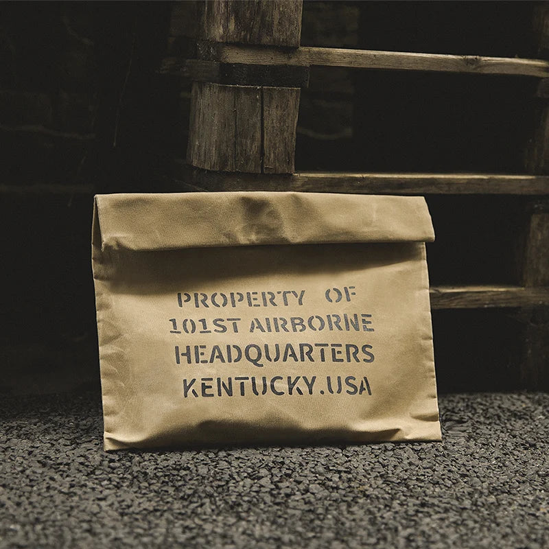 Maden Oil Wax Canvas Handbag Men's Vintage Handbags Khaki Print Purse Envelope Capacity Money Bag Magnetic Buckle Long Wallet