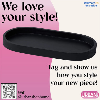 Black Ceramic Oval Tray, 11.8" W