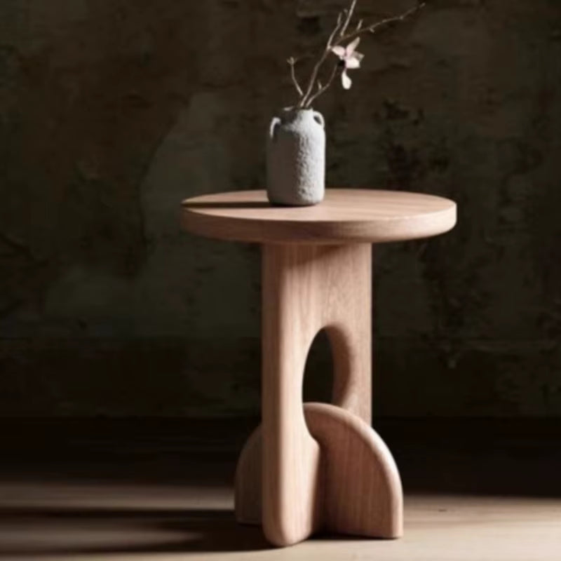 Simple Style Solid Wood Material Carbonized Black round Side Table Can Be Used for Balcony Coffee Table Simple Sofa Side Table