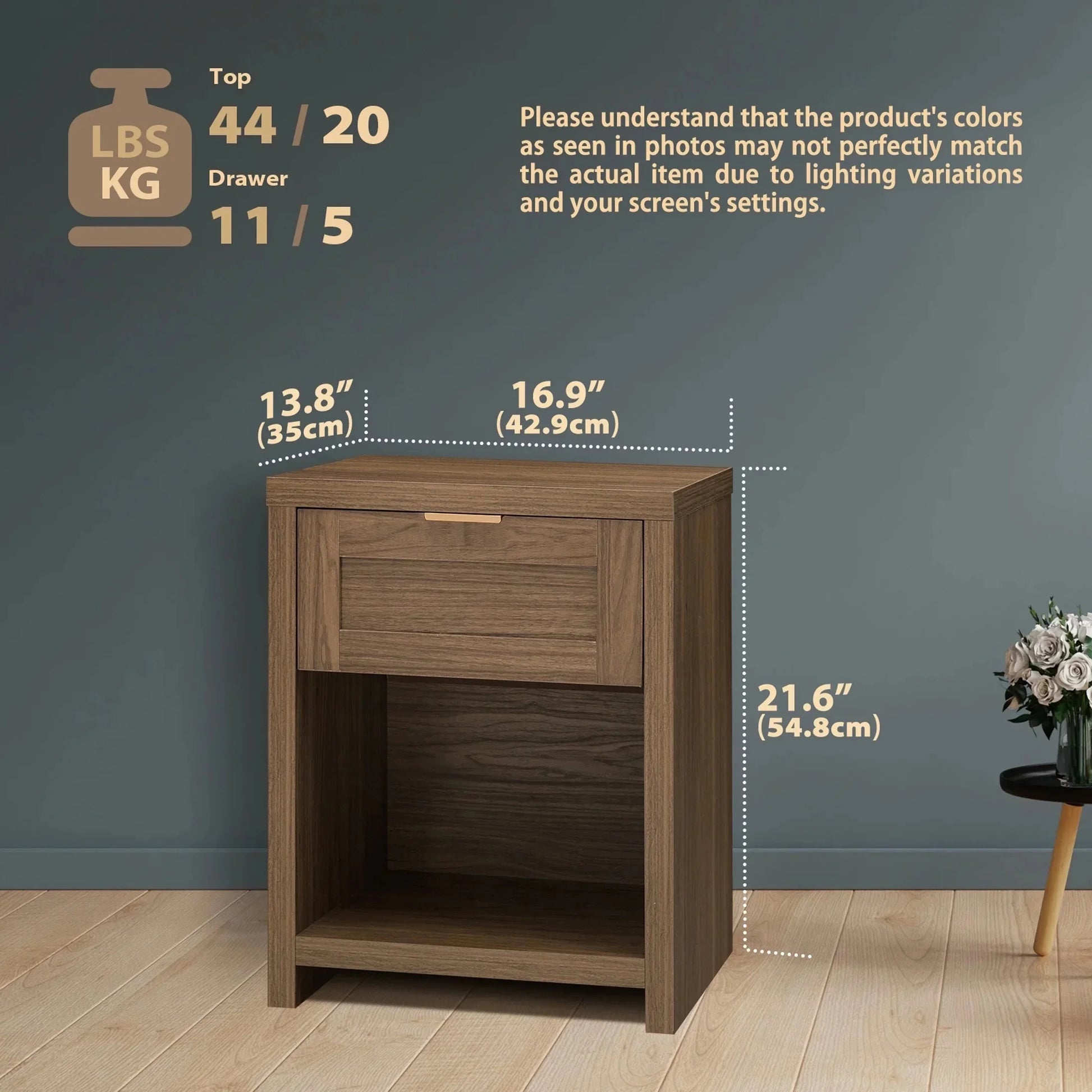 Nightstand with Drawers Farmhouse Nightstand Set of 2 Classic Walnut