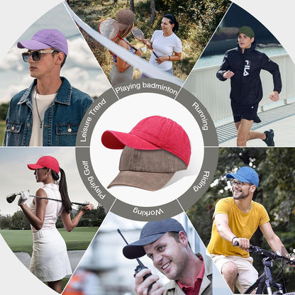 2-Pack Adjustable Vintage Washed Cotton Baseball Caps for Golf Enthusiasts - Unisex Design