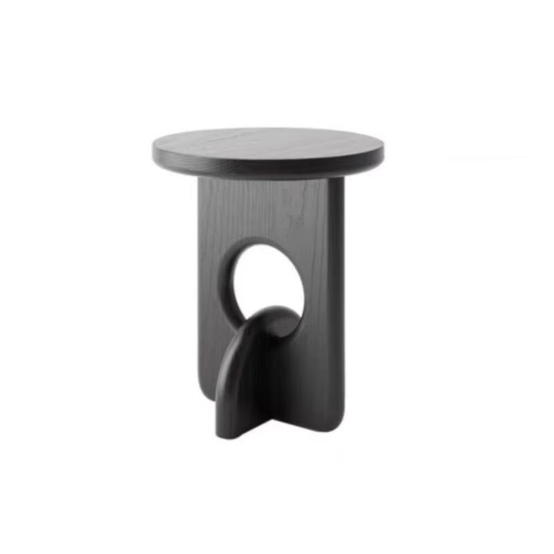 Simple Style Solid Wood Material Carbonized Black round Side Table Can Be Used for Balcony Coffee Table Simple Sofa Side Table