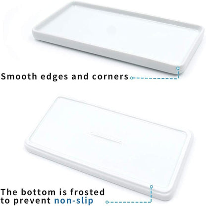 Ceramic Rectangular Vanity Tray Set - White Marble Organizer for Soap, Jewelry, Perfume, and Towels - Ideal for Bathroom, Kitchen, Sink, and Restroom Decor (Small, 2 Pack)