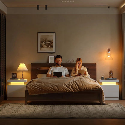 LED Nightstand with 2 Drawers Modern LED Night Stand with LED Lights Night Stands for Living Room,Bedroom