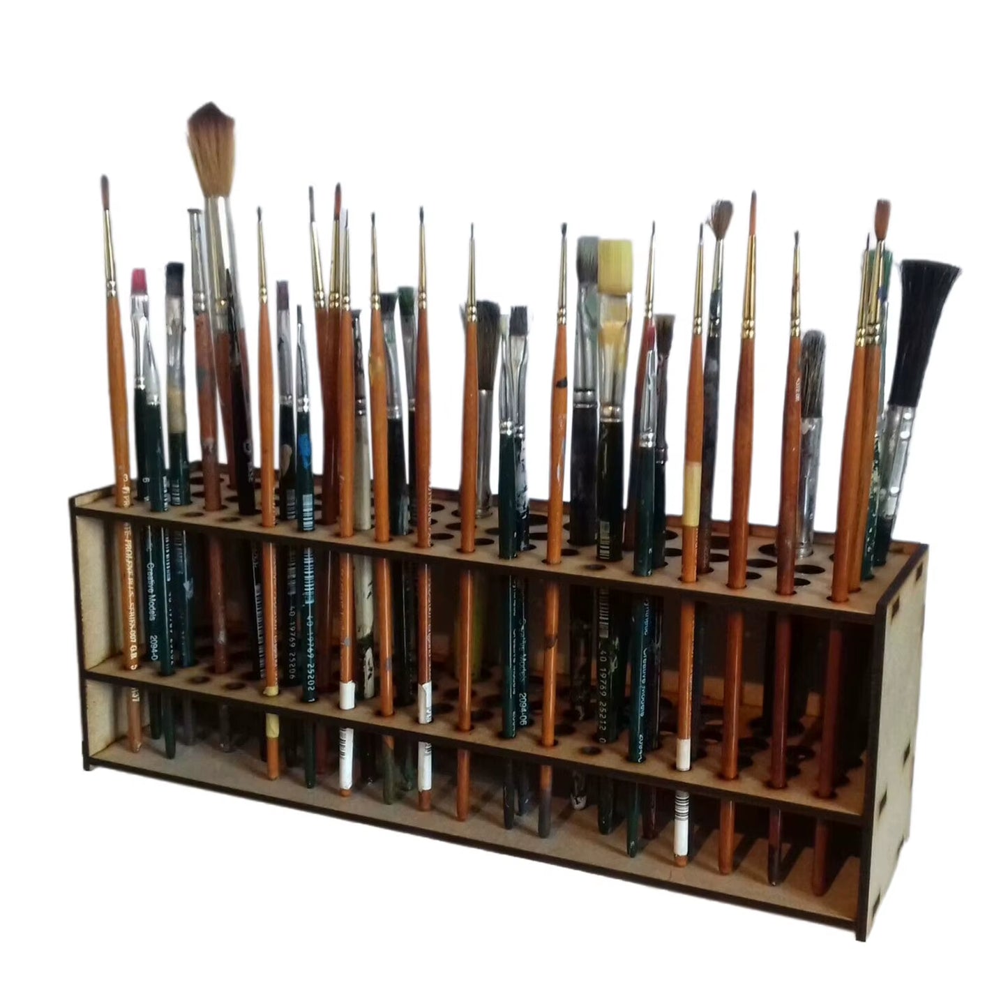 67 Holes Paintbrush Holder Stand Wooden Paint Brush Stand Desk Organizer Wall Mounted Makeup Brush Shelf for Painting Supplies