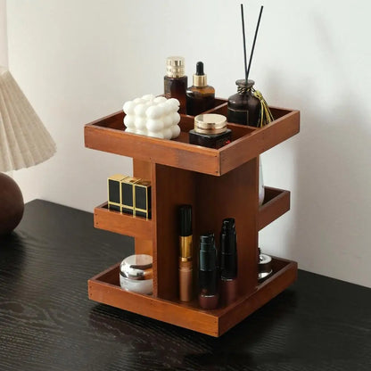 Rotating Perfume Rack Storage Rack Wooden Rotating Cosmetic Organizer with Capacity Multi-layer Design for Perfume Display