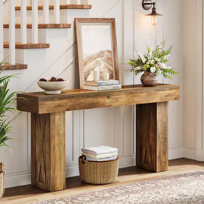 Turrella 63 In. Rectangle Farmhouse Entryway Table, Wood Console Table behind Couch Table for Entrance, Living Room