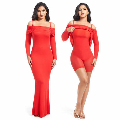 Long Sleeve Maxi Shapewear Dress with Built in Body Shaper Formal Womenswear Underwear Lady Underwear Lady Workwear Formal Wear Basic Clothing