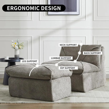 Oversized Bean Bag Sofa Chair with Ottoman for Adults and Teens, Lazy Sofa Chair with Back Support and New Foam Filled for Livin
