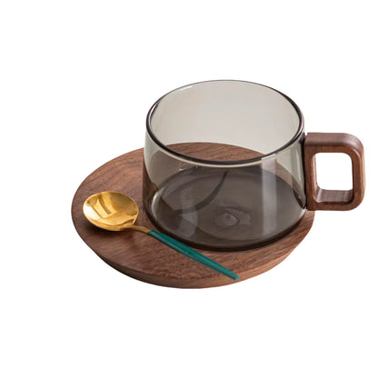 European Style Glass Coffee Cup Saucer Transparent Glass Mug Exquisite Afternoon Camellia Tea Coffee Mug Home Breakfast Milk Cup