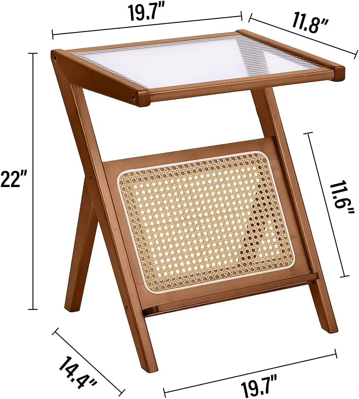 Rattan Side Table, Mid Century Nightstand, Bamboo Accent Bedside Tables, Glass Coffee Tables, Boho Wooden End Table With