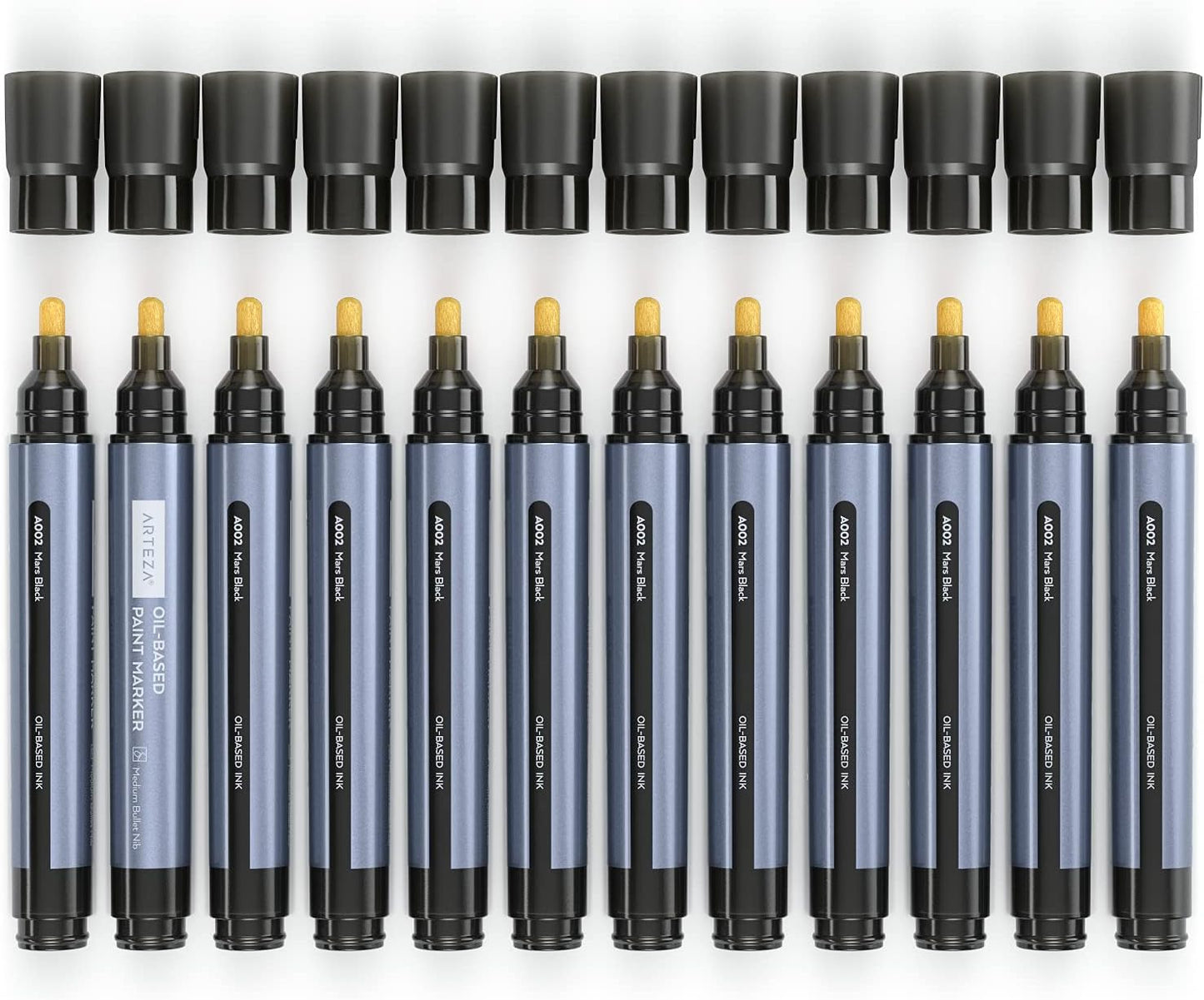 12-Pack Oil-Based Paint Markers, Black, 2.5 mm Permanent Pens, Waterproof Art Supplies for Various Surfaces Including Stone, Wood, Glass, Metal, Canvas, and Paper