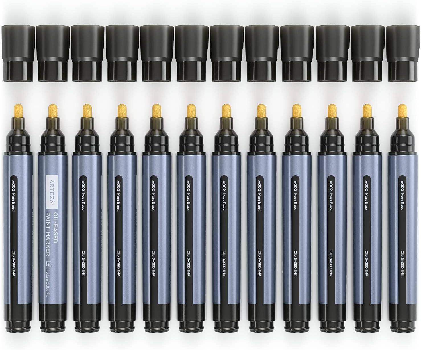 12-Pack Oil-Based Paint Markers, Black, 2.5 mm Permanent Pens, Waterproof Art Supplies for Various Surfaces Including Stone, Wood, Glass, Metal, Canvas, and Paper