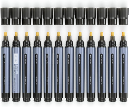 12-Pack Oil-Based Paint Markers, Black, 2.5 mm Permanent Pens, Waterproof Art Supplies for Various Surfaces Including Stone, Wood, Glass, Metal, Canvas, and Paper
