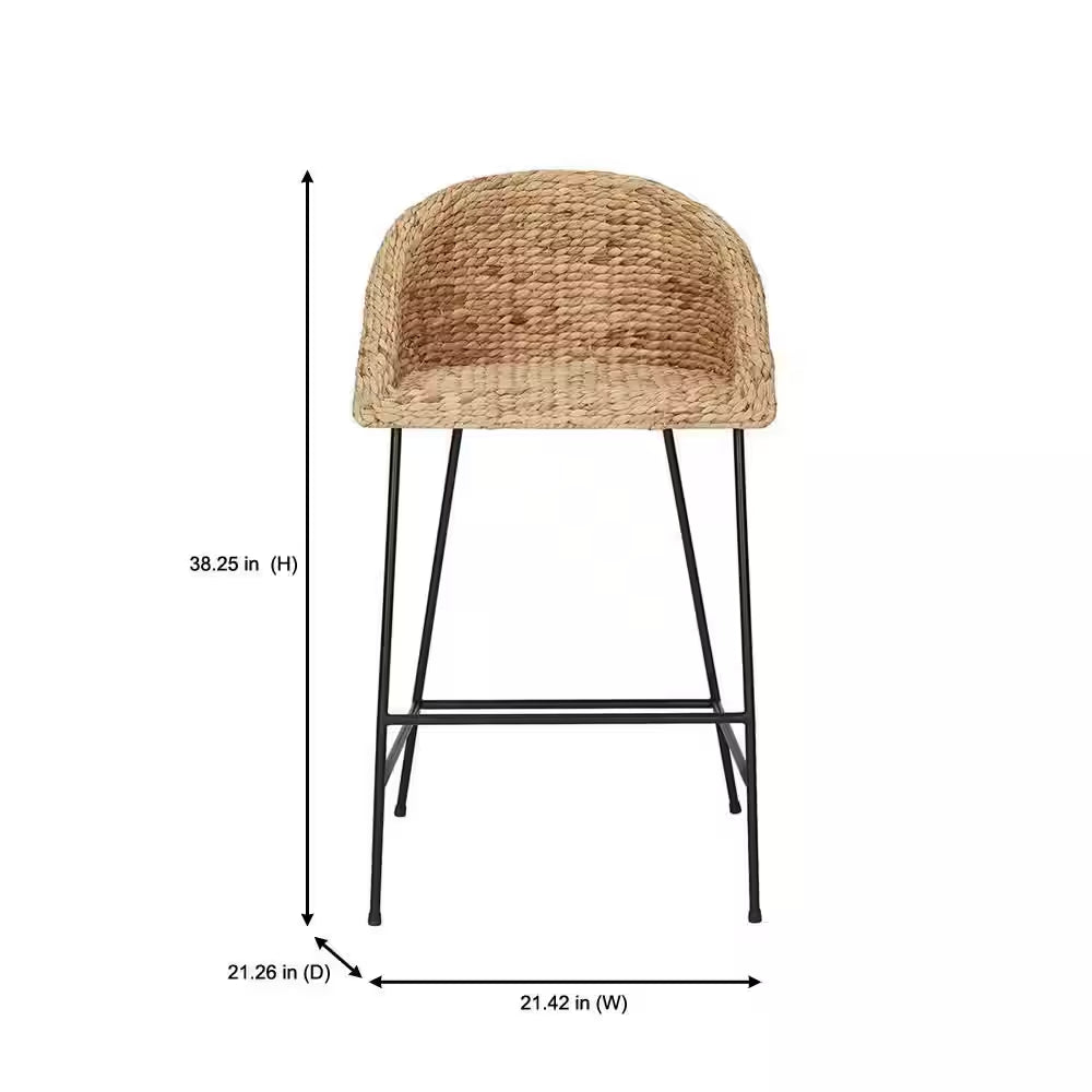 28 In. Natural Woven Hyacinth Bar Stool with Low Back