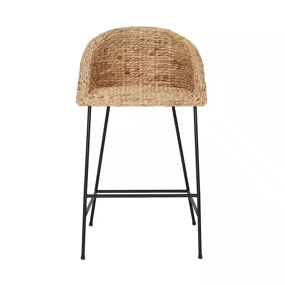 28 In. Natural Woven Hyacinth Bar Stool with Low Back
