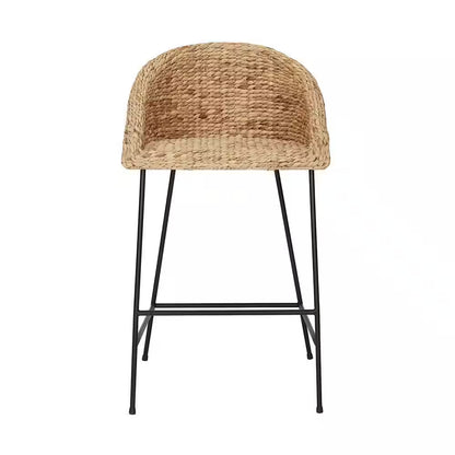 28 In. Natural Woven Hyacinth Bar Stool with Low Back