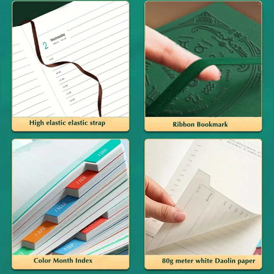 2026 A5 Textured PU Portable Agenda Book English Calendar Book Notepads Creative Daily Planner Reminder Desktop Date Calendar