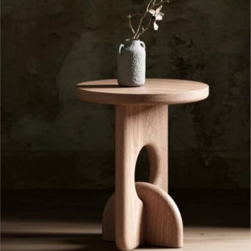 Simple Style Solid Wood Material Carbonized Black round Side Table Can Be Used for Balcony Coffee Table Simple Sofa Side Table