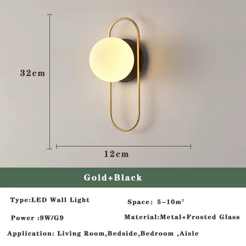 Nordic Golden LED Wall Lamp with 9W G9 Bulb Indoor LED Wall Lighting Fixtures for Bedroom Living Room Black Wall Sconce