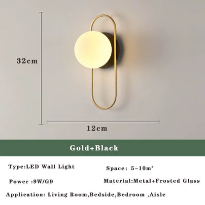 Nordic Golden LED Wall Lamp with 9W G9 Bulb Indoor LED Wall Lighting Fixtures for Bedroom Living Room Black Wall Sconce