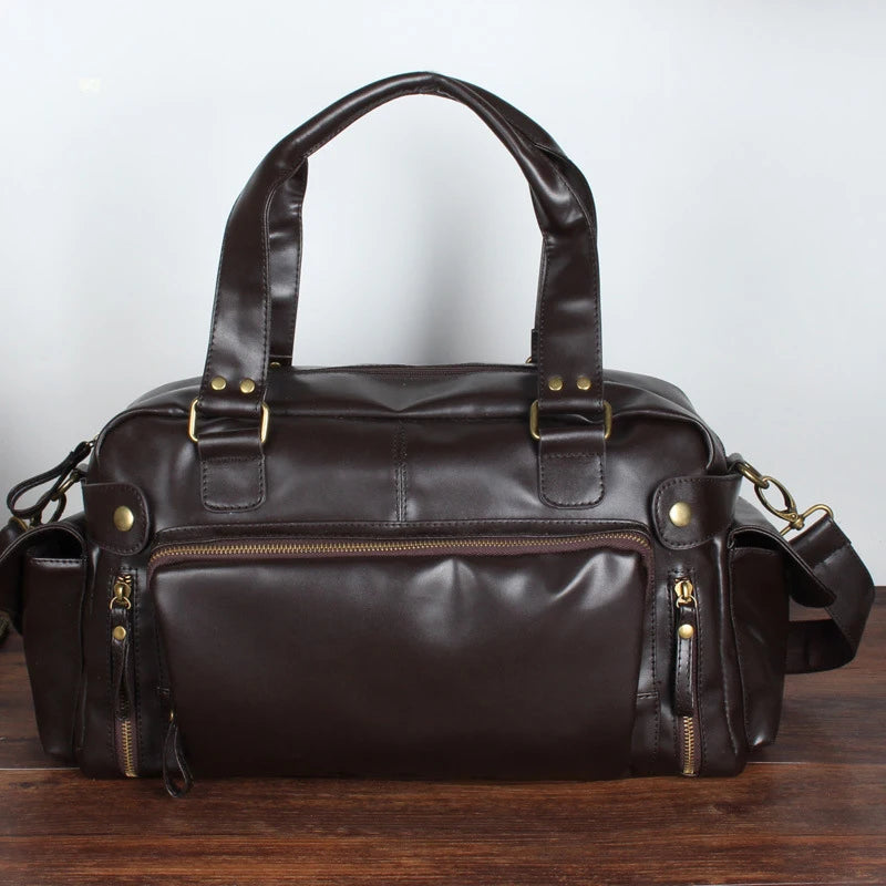 High Quality Men's Luggage PU Leather Big Messenger Bags Storage Crossbody Bag Male Travel Shoulder Bag Retro Duffle Handbag