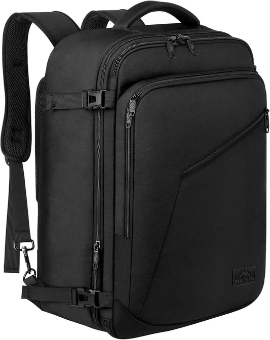 Extra Large Expandable Carry-On Backpack, Airplane Approved Weekender Bag for Men and Women, Lightweight Water-Resistant Daypack, 40L Capacity, Black
