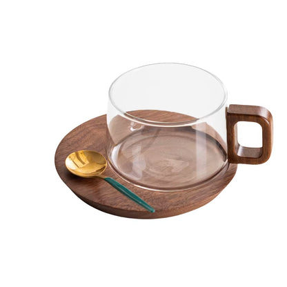 European Style Glass Coffee Cup Saucer Transparent Glass Mug Exquisite Afternoon Camellia Tea Coffee Mug Home Breakfast Milk Cup