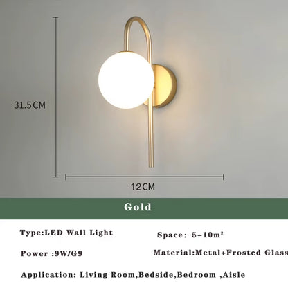 Nordic Golden LED Wall Lamp with 9W G9 Bulb Indoor LED Wall Lighting Fixtures for Bedroom Living Room Black Wall Sconce