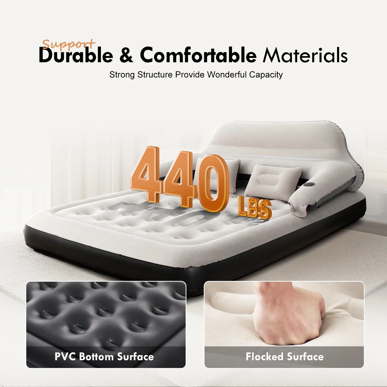 Queen Size 9" Air Mattress with Headboard, Air Couch Sofa Bed