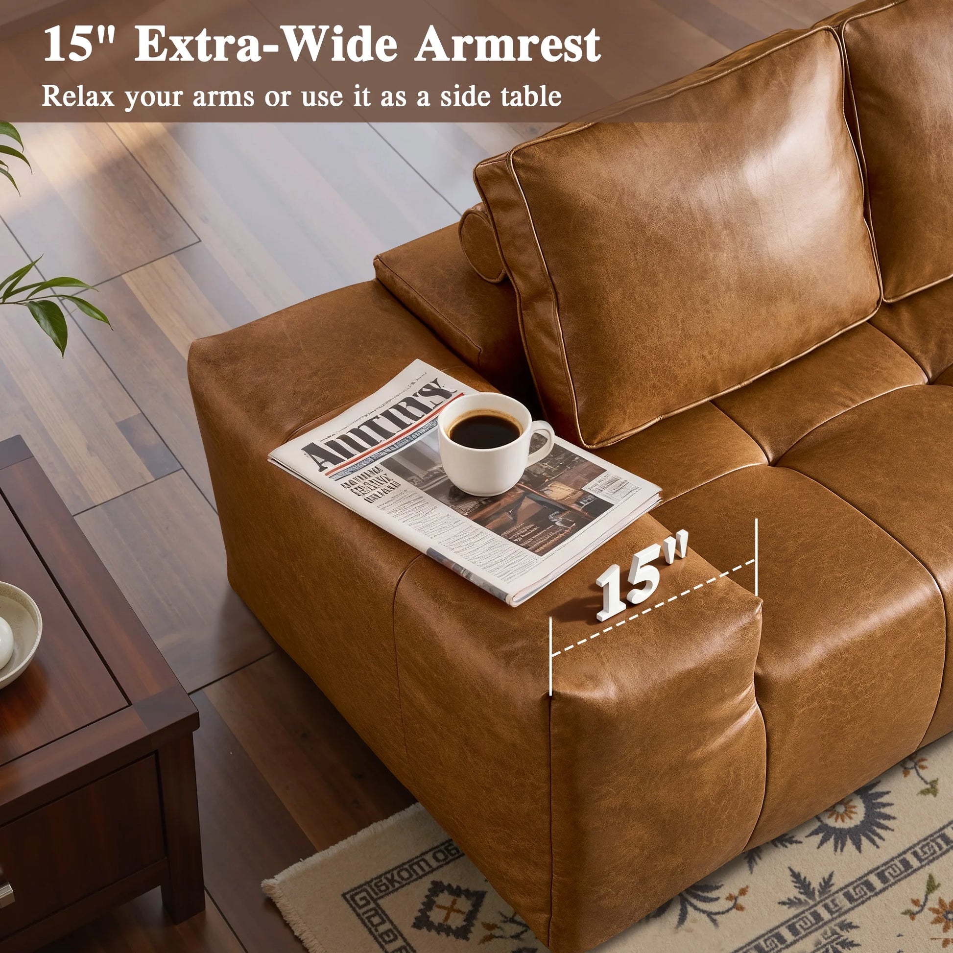 114" Modular Sectional Sofa L-Shaped Faux Leather Couch with Chaise Extra Deep Seat Cloud Sofa for Living Room No Assembly Brown