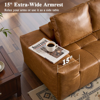 114" Modular Sectional Sofa L-Shaped Faux Leather Couch with Chaise Extra Deep Seat Cloud Sofa for Living Room No Assembly Brown