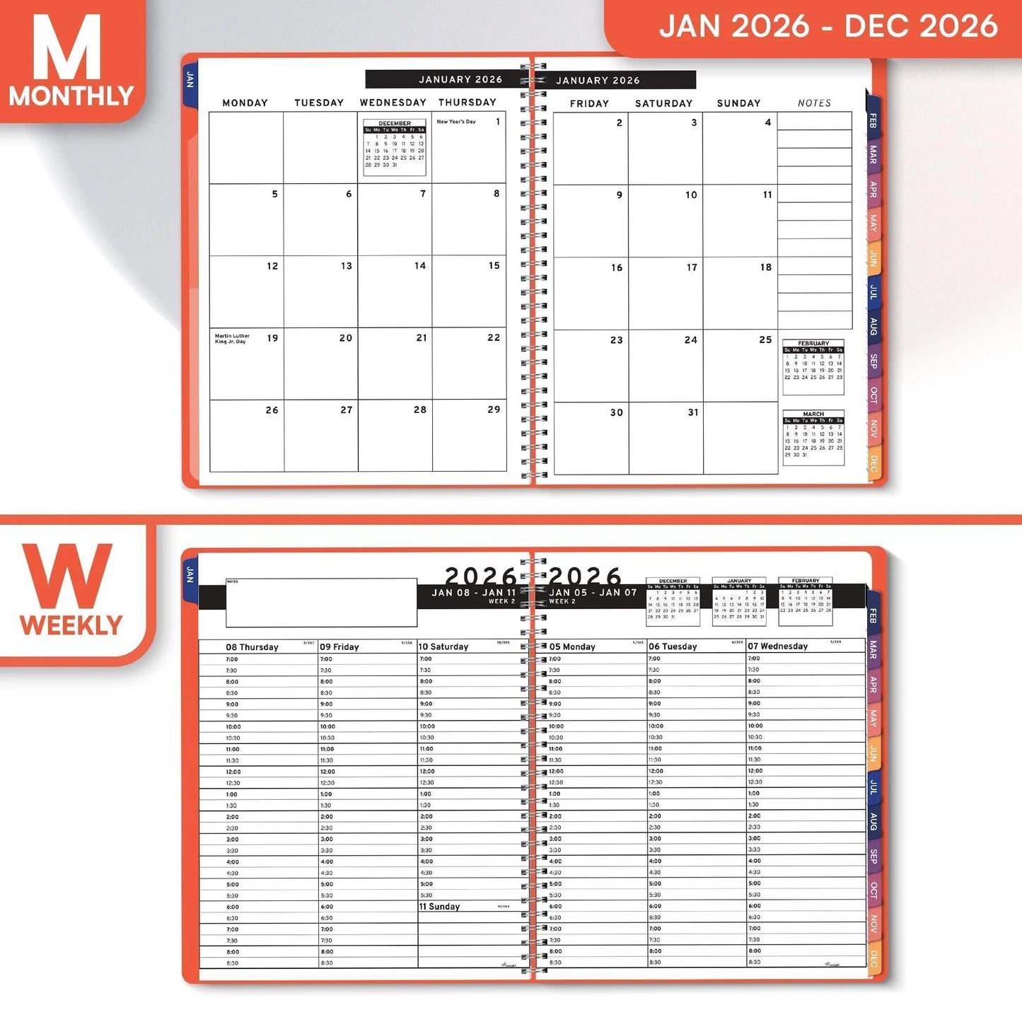 2026 Appointment Book Planner 6.5 X 8.5 Inch Large Peach Tabbed Daily Hourly Weekly Planner Schedule Book 30 Minute Time Slots Business & Personal Planner Jan 2026 Dec 2026
