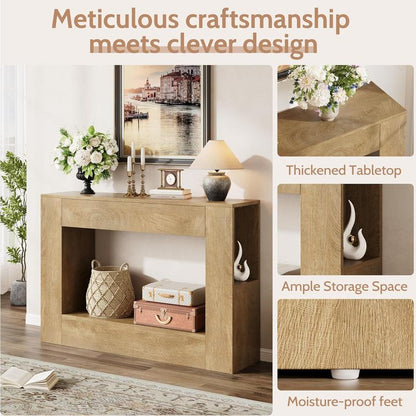 Vividwood Console Table with Drawer, Farmhouse Wood Entryway Table with Storage Shelves, 47'' Sofa Table behind Couch for Living Room, Hallway, Foyer